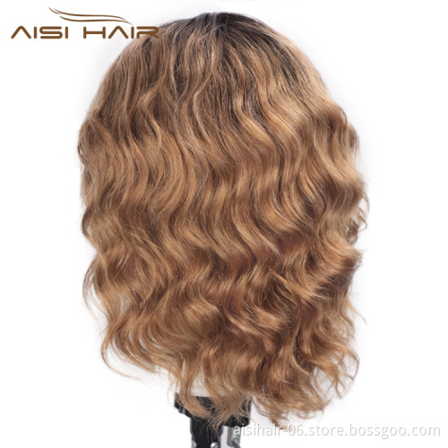 Aisi Hair Wholesale Ombre Brown Short Bob Swiss Lace Wigs Body Wave 100% Brazilian Human Hair Lace Front Wigs For Black Women